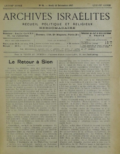 Archives israélites de France. Vol.78 N°50 (13 déc. 1917)